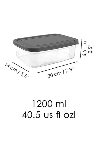 Doğuş Mutfak 12 Pieces Rectangular Food Storage Container - Microwave Safe Organizer Organizer 1200 ml Gray