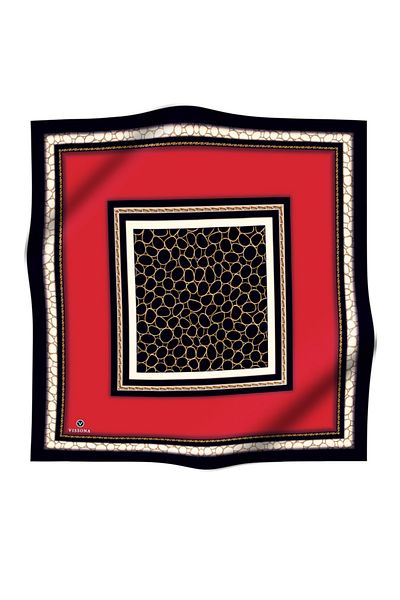 Vissona Twill Silk Φουλάρι Κόκκινο, Μαύρο, Χρυσό