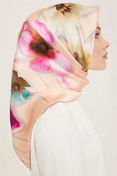 Armine Sura Silk Scarf 9105D (S) 90 X 90 Salmon - 31