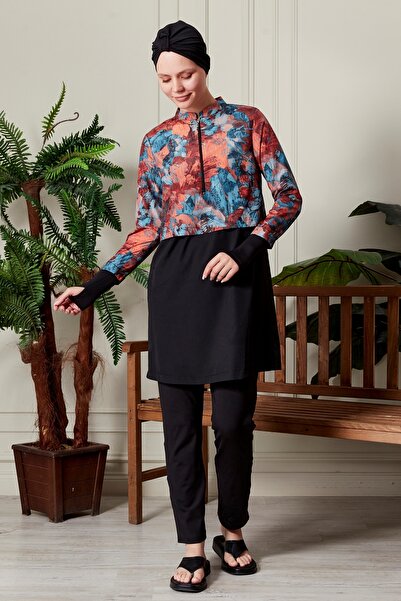 Genel Markalar Tesettür Haşemo Mayo 3'lü Set Bone ve Tayt Plaj Giyim