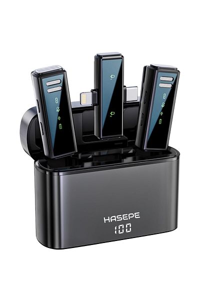 HASEPE Set Of 2 Professional Wireless Lavaliere Microphones, Iphone, Android, Type C, Lightning
