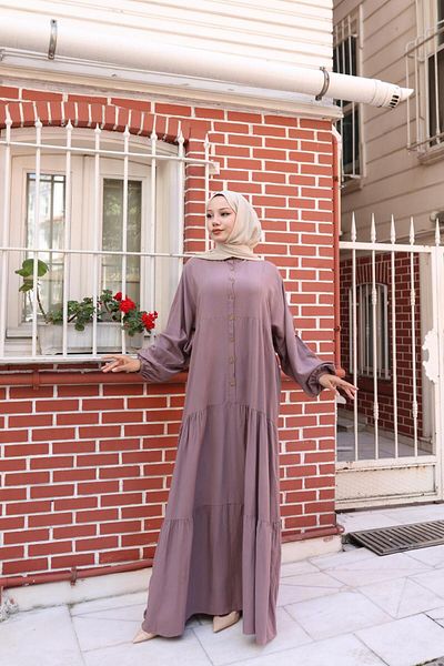 new ats Modest Dress - Beige - Basic