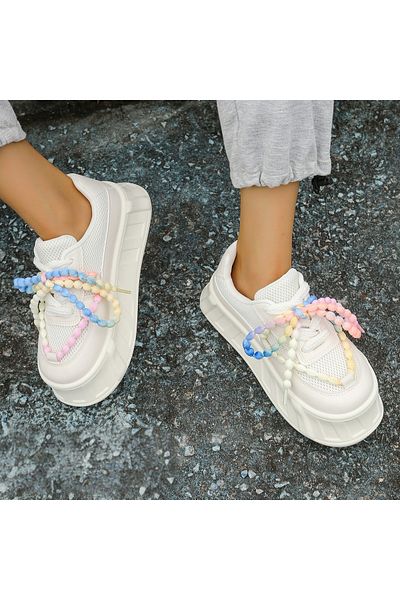 Seastar Women's platform sneakers with colorful decorative laces