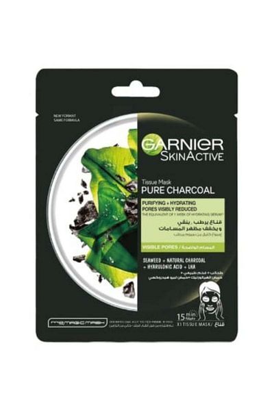 Garnier Skin Active Pure Charcoal Tissue Maske 97086 --- غارنيه قناع يرطب وينقي ويخفف مظهر المسامات