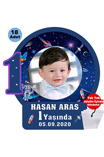 Elara Tasarım Uzay Temalı 1 Yaş 18 Adet Fotoğraflı Kişiye özel Doğum Günü Mag...