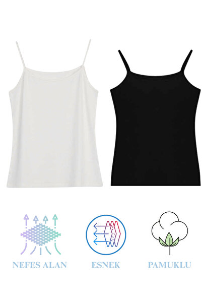 ROSEPERİ Women's Athlete 2-Pack Black and White Women's Athlete with String Straps Athlete Cotton Comfortable Stretch