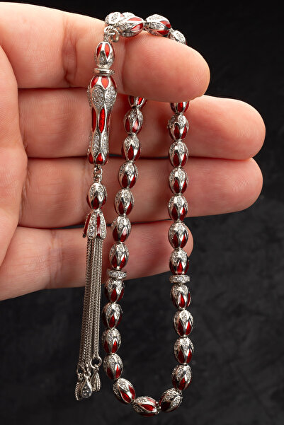 EHİNOS Sertifikalı Gümüş Tespih 6x9mm 49Gr Arpa Kesim