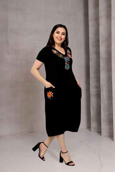 aytemas Floral Embroidered Dress with Pockets on the Collar