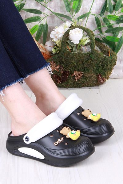 fort E468 Bella Black White Eva Material Sabo Doctor Medical Cook Daily Closed Toe Slippers