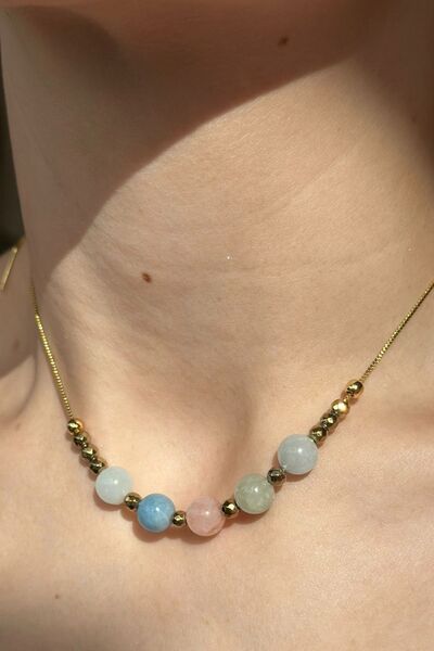 cicekartstudio قلادة من الفولاذ المقاوم للصدأ من حجر المورغانيت الطبيعي