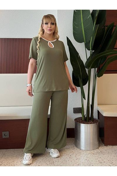 MODA Анцуг с падаща яка, детайлна тънка лента с гъвкави ленти, голям размер