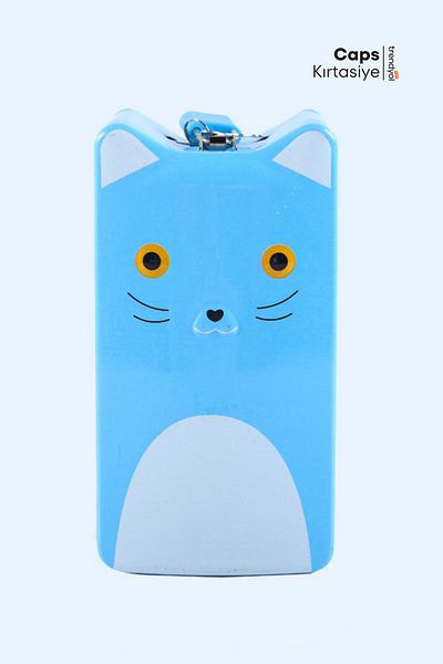 caps office Blue Colored Cute Cat Figured Metal Piggy Bank – Design with Key and Lock