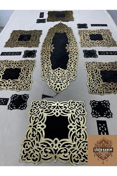 Şirin Hanem Cute Hanem Runner Velvet Food Presentation Set Gold