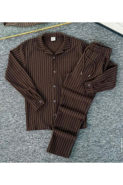 NewCabin Premium Crepe Fabric Stripe Detailed Unisex Shirt and Pants Set