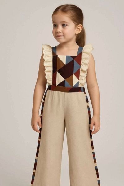 Kidmark Çocuk Modası Girl's Linen Bow Tie Jumpsuit
