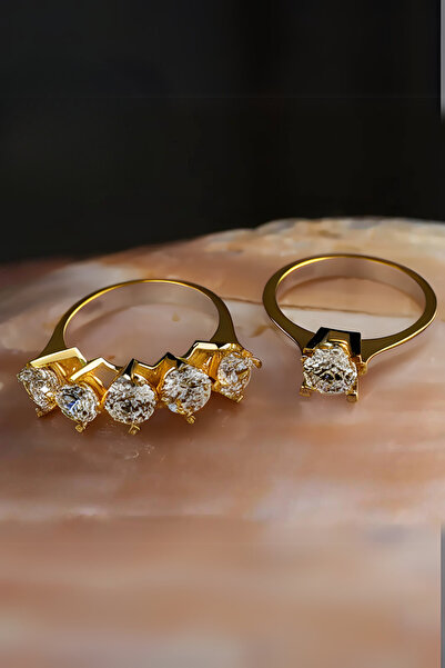 Crystal Diamond Zirconia 14 ayar altın kaplama Işıklı kutuda beştaş ve tektaş yüzük