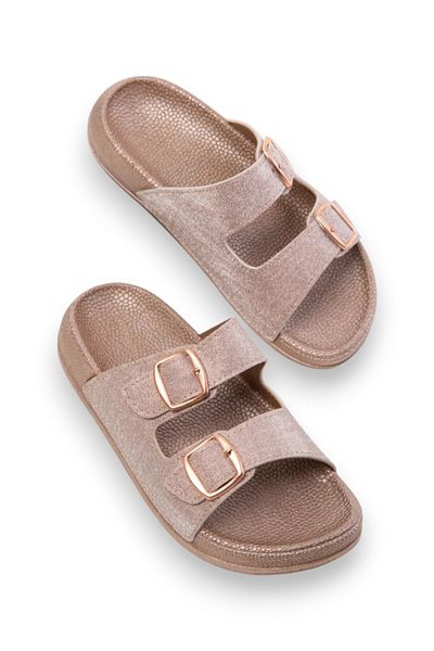 Pienn 1150 Bronze Glitter Detailed Comfortable Daily Women's Slippers