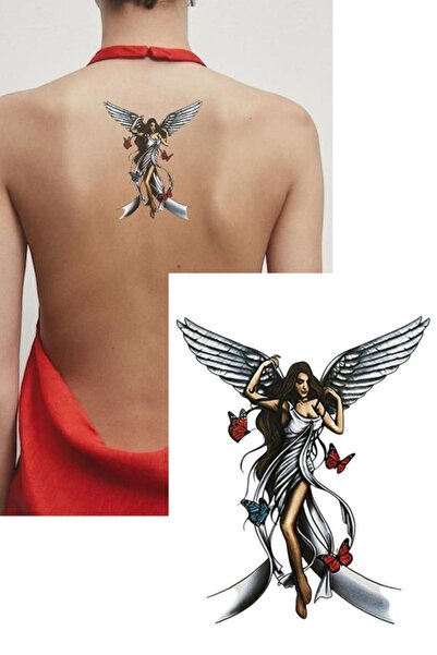 Stone Family Renkli Melek Figürlü Dövme – Geçici Tattoo Tasarımı