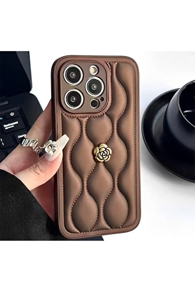 UMD APPLE IPHONE 15 UYUMLU DERİ ROSE TASARIMLI KILIF