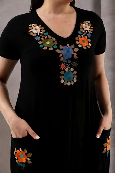 aytemas Floral Embroidered Dress with Pockets on the Collar
