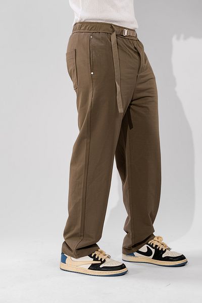 FLFXI Brown Casual Straight Leg Pants with Waist Tie