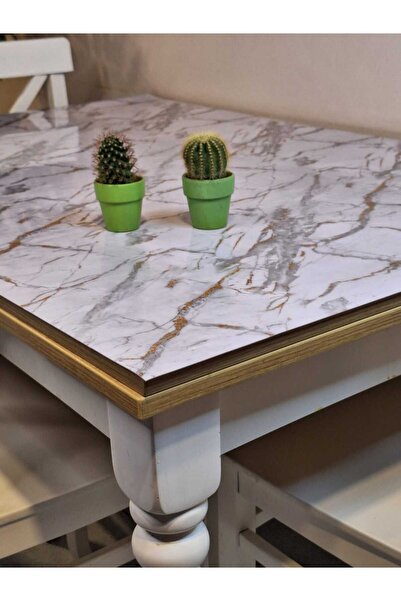 Başak Ev Tekstili Thick Pvc Table Protector – 1.2 mm Mica Cover, 70 cm Width, Marble Pattern