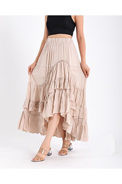 Fibula Bohem ve otantik asimetrik standart beden pamuk kat etek