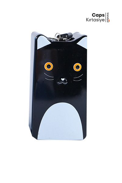caps office Black Colored Cute Cat Figured Metal Piggy Bank – Design with Key Lock