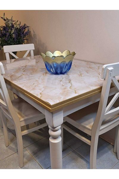 Başak Ev Tekstili Protector de masă din PVC gros – capac de mica de 1,2 mm, lățime 80 cm, model de marmură
