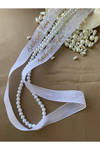 İsabella Accessories İsimli Söz Nişan Kurdelesi Dökülen İncili Keten Kurdele-...