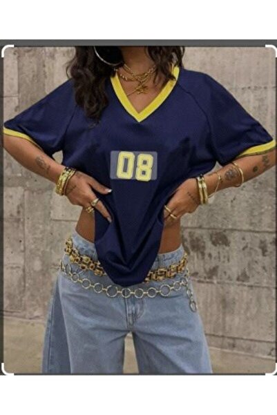 VESTIR BIEN 08 Печатна тъмносиня и жълта тениска от 100% памук