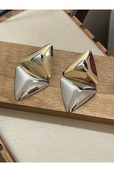 Rupen Kraft Evening earrings large size gold silver color shiny