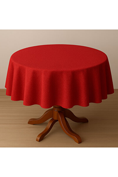 Zeren Home Polyester Keten Dertsiz Simli Yuvarlak Masa Örtüsü 160Cm