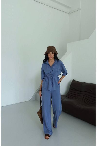 Ekim Store Set pantaloni cămașă cu talie adunată
