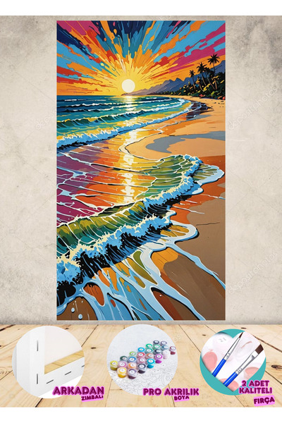 Puzzle Sayılarla Boyama Numaralı Tuval Seti Fırça Boya Dahil 35x50 Cm Dalgalar