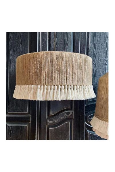Findify Store Lighting Bohemian Jute Wrapped Macrame Tassel Drum Chandelier
