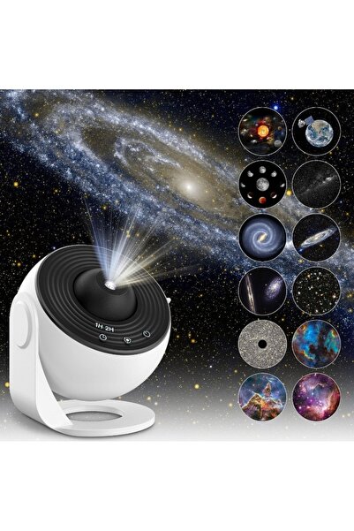 nextbuy Gerçekçi HD 12 Film Disk Galaksi Projektörü Led Gökyüzü Projeksiyon Yıldızlı Masa ve Gece Lambası