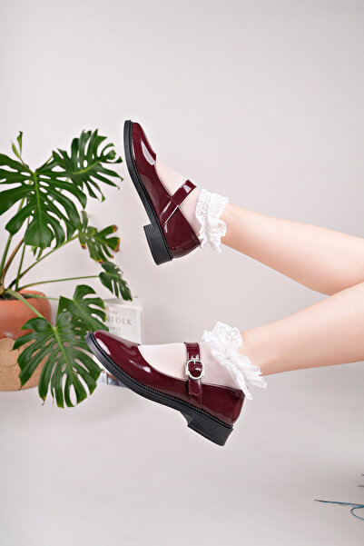 pasyone Burgundy Women's Daily Single Buckle Stylish Ballerinas