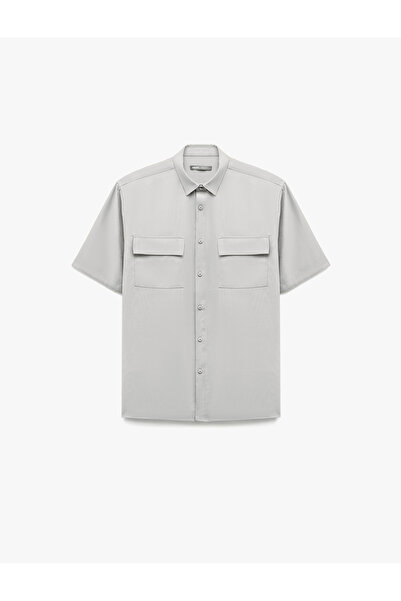 Koton Buttoned Classic Collar Flap Pocket Detailed Rayon Regular Fit Viscose Short Sleeve Shirt
