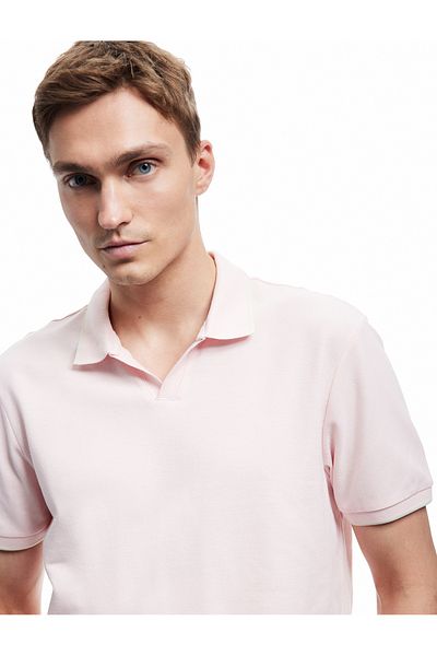 Koton Contrast Detailed Cotton Pique Fabric Short Sleeve Slim Fit Polo Neck T-Shirt