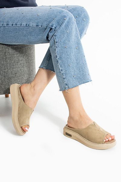 Polomia Comfort Aya Γυναικεία Γνήσιο Δέρμα Suede Cool Rubber Λεπτομέρεια Άνετη ελαφριά εύκαμπτη σόλα Άνετα καθημερινά σανδάλια παντόφλες