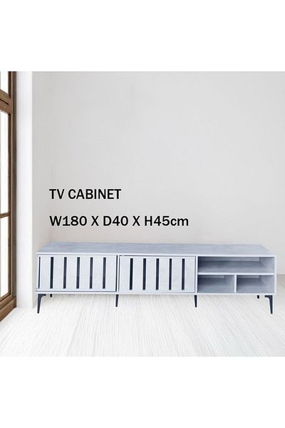 Generic TV Table, Large Living Room Wood Media Console Table with 2 Rack Storage and 2 Drawers 180x40x45cm