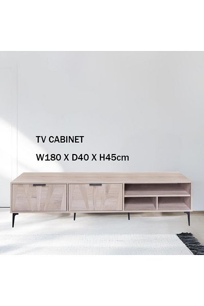Generic TV Table, Large Living Room Wood Media Console Table with 2 Rack Storage and 2 Drawers 180x40x45cm
