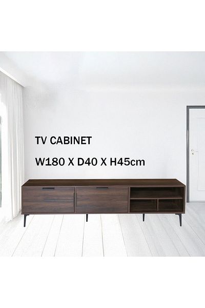 Generic TV Table, Large Living Room Wood Media Console Table with 2 Rack Storage and 2 Drawers 180x40x45cm