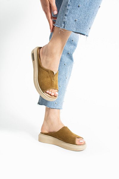 Polomia Comfort Aya Γυναικεία Γνήσιο Δέρμα Suede Cool Rubber Λεπτομέρεια Άνετη ελαφριά εύκαμπτη σόλα Άνετα καθημερινά σανδάλια παντόφλες