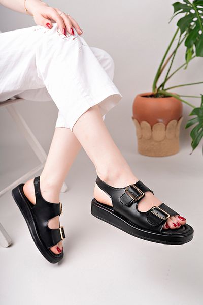 pasyone Sandale elegante de zi cu zi pentru femei negre, cu detaliu de cataramă