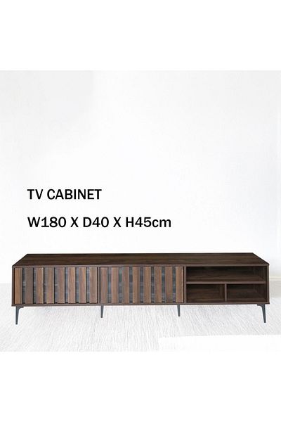 Generic TV Table, Large Living Room Wood Media Console Table with 2 Rack Storage and 2 Drawers 180x40x45cm