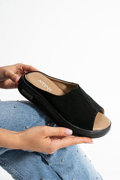 Polomia Comfort Aya Women's Genuine Leather Suede Cool Rubber Detail Comfort Lightweight Flexible Sole Comfortable Daily Sandals Slippers