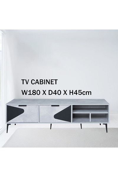 Generic TV Table, Large Living Room Wood Media Console Table with 2 Rack Storage and 2 Drawers 180x40x45cm