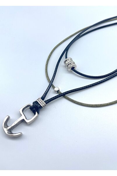 Concept HuBuTU Minimal Bohem Tarz Suni Deri Gümüş Kaplama Figürlü Erkek Ip Ko...